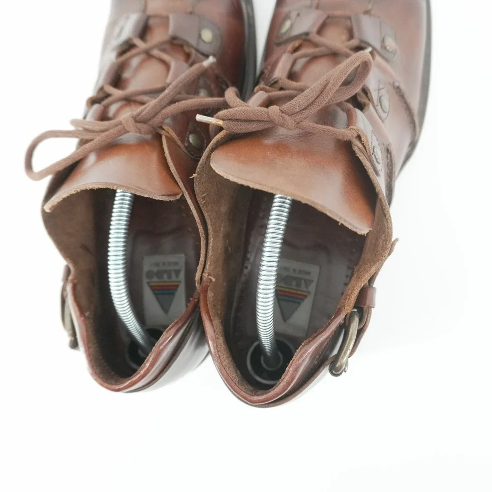 Aldo Leather Oxford Shoes Mens 44 Brown Made in Italy Studded Buckle Vintage